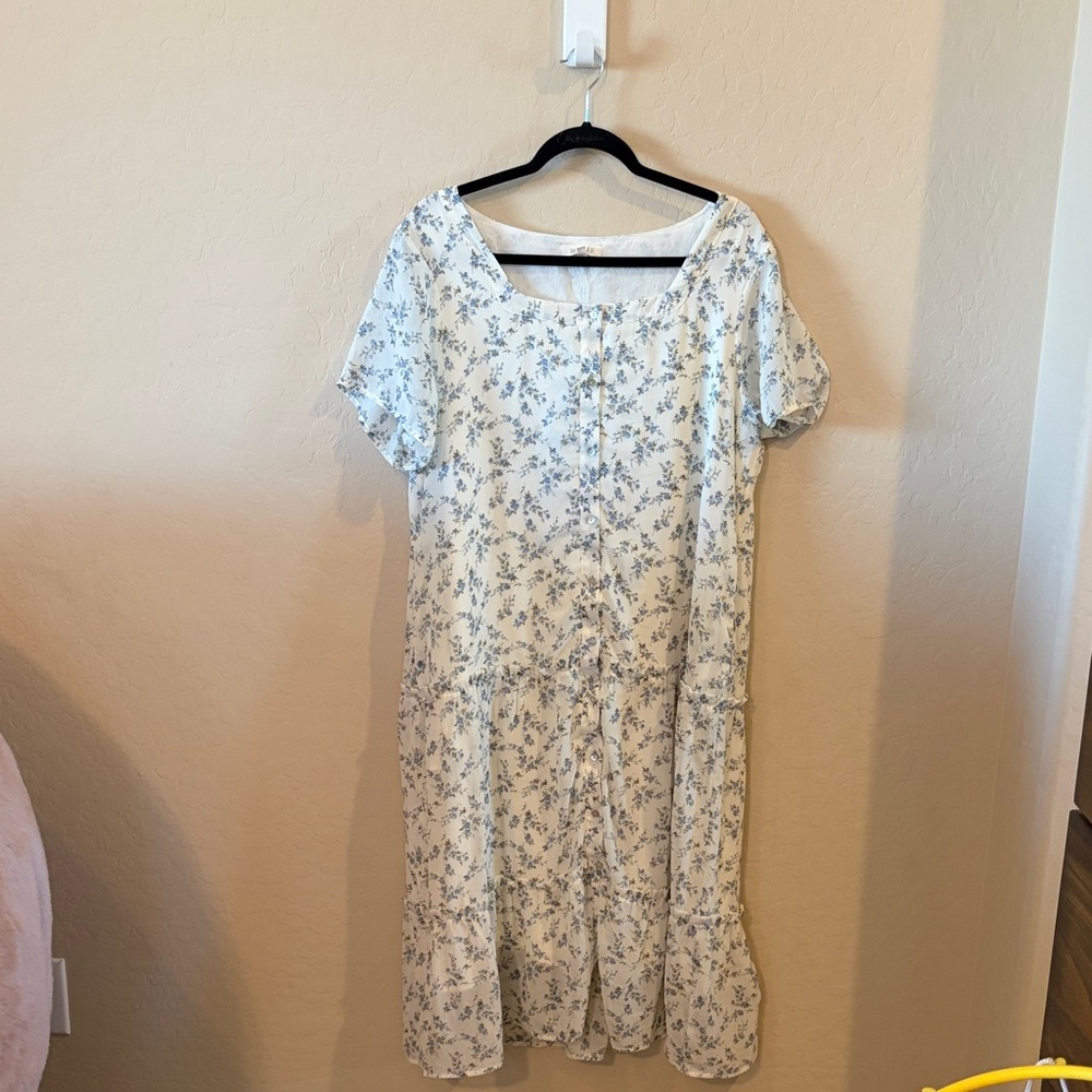 Roolee White and Blue Floral Midi Dress